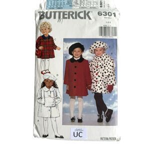 Toddler Girls Coats Scarf Beret Muff Jacket Sewing Pattern Butterick 6301 Sz 1-3